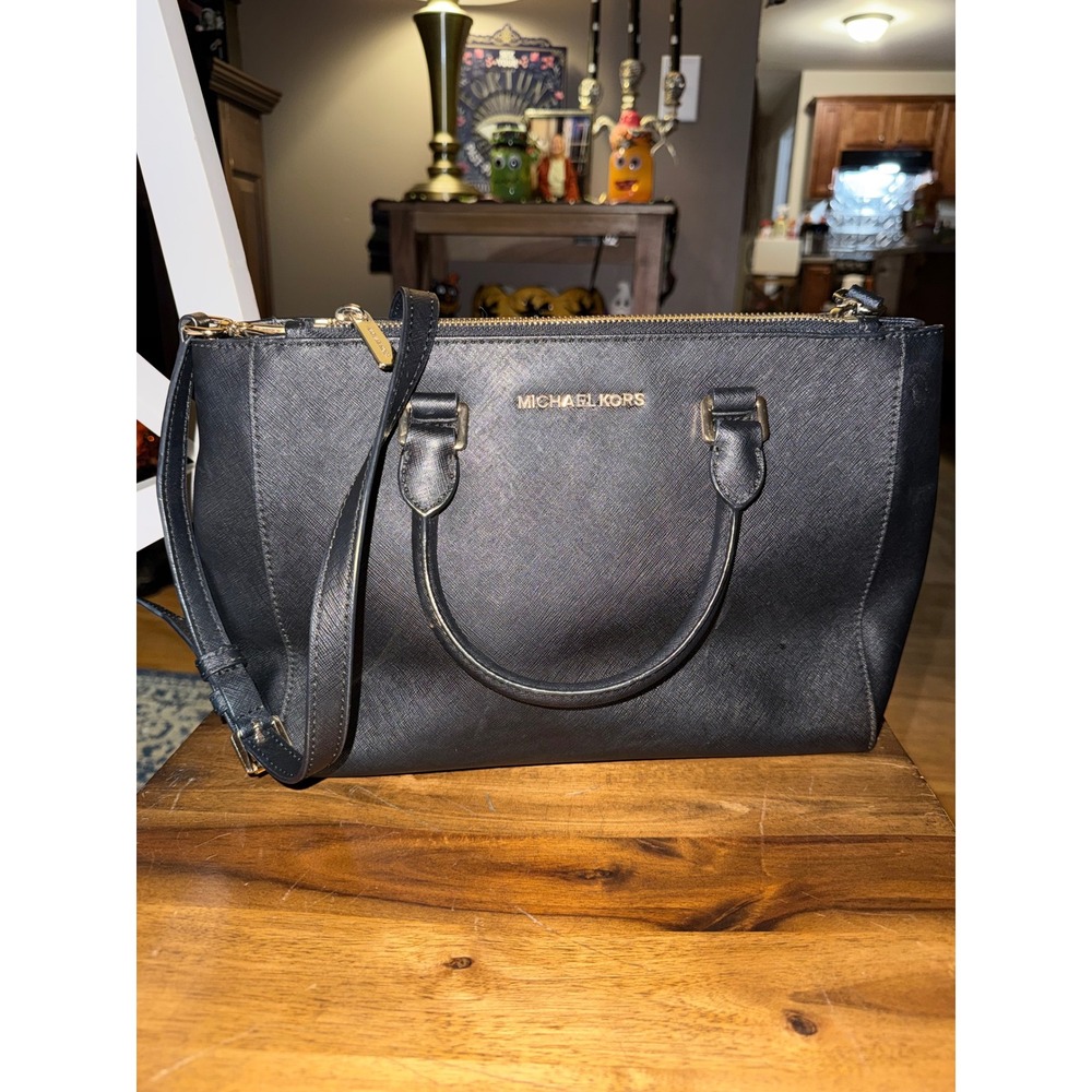 Michael Kors Savannah Large Satchel Black Saffiano Leather Crossbody Bag